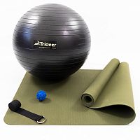 Коврик для йоги и фитнеса (каремат) + фитбол 55 см + массажный мячик + ремень для йоги OSPORT Set 92 (n-0122)
