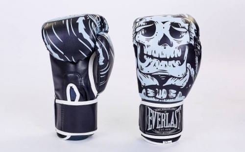Перчатки боксерские из кожи PU 8-12 унций Everlast Skull (BO-5493) фото 3